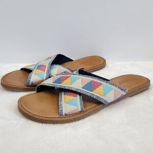Toms Viv Crisscross Geometric Flat Slide Sandals Size 5.5 NWT